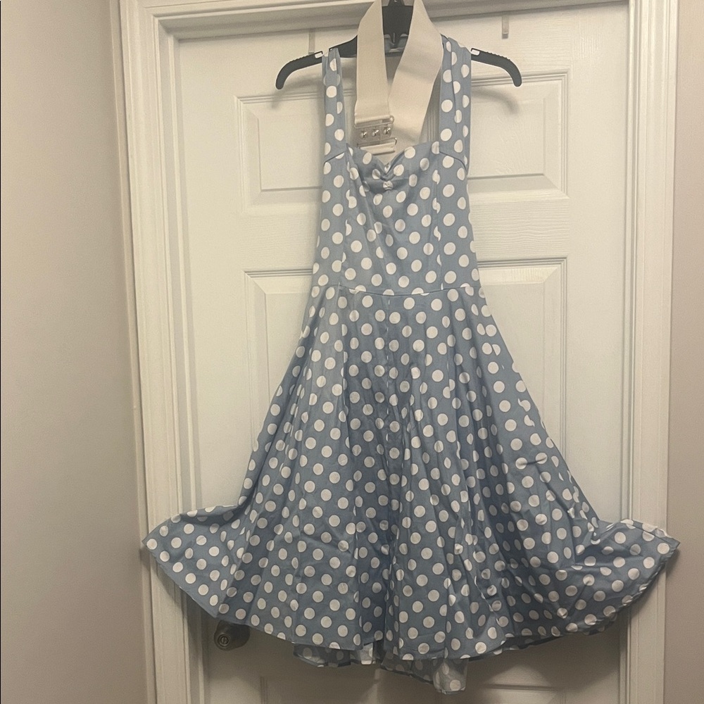 Ladies Halter Blue Polka Dot Vintage Style Dress